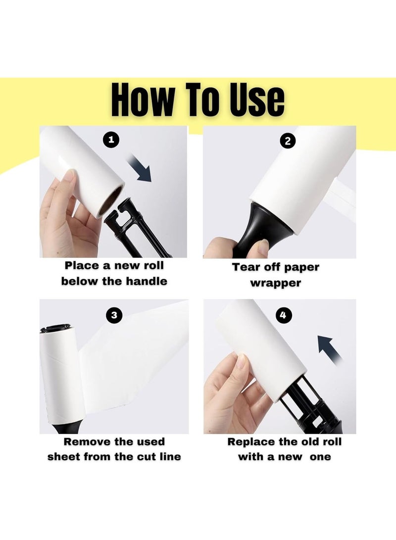 عدة إزالة وبر الملابس – مزيل وبر قابل لإعادة الاستخدام جداً مع 360 ورقة (6 بكرات + مقبضان مطوران) – فرشاة لتنظيف الملابس/الأثاث/السرير/السيارة/وبر الكلاب والقطط/السجاد/الغبار - Image 3